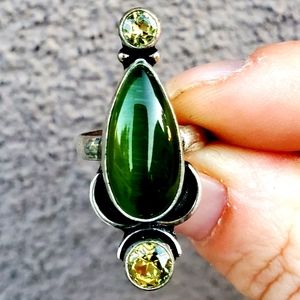 New Cat Eye Jasper & Citrine 925 Silver Ring.